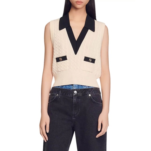 NWOT Sandro Suzy Cable Knit Vest - Picture 1 of 5